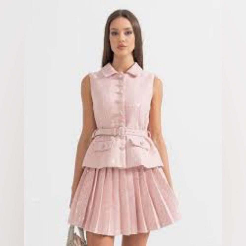 Self-Portrait Pink Tweed Sequin Collar Top